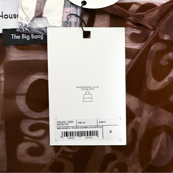 House Of Sunny Brown Casa Amor Velveteen Sheer Mesh Love Crop Short Puff Sleeve - Picture 9 of 10